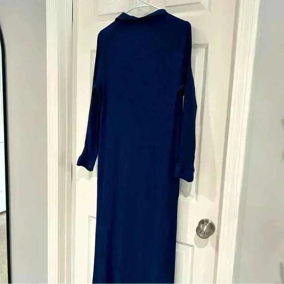 Soft Surrounding Dress Sz M Blue Button Up Collar Shirt Dress Belt Maxi Pockets - Picture 10 of 17